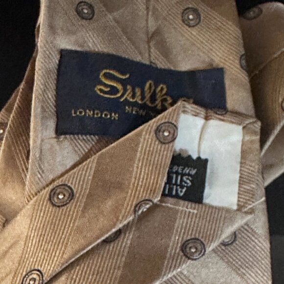 Sulka Silk Tie Tan Light Brown Beige Metallic Bronze Metal - Picture 2 of 6